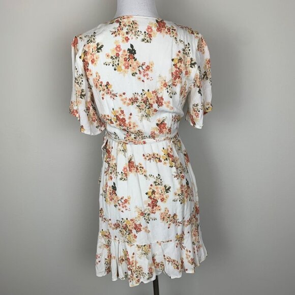 Abercrombie & Fitch Floral Wrap Dress XS V-Neck Short Sleeve Ruffle Hem White - Picture 3 of 5